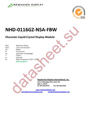NHD-0116GZ-NSA-FBW datasheet  